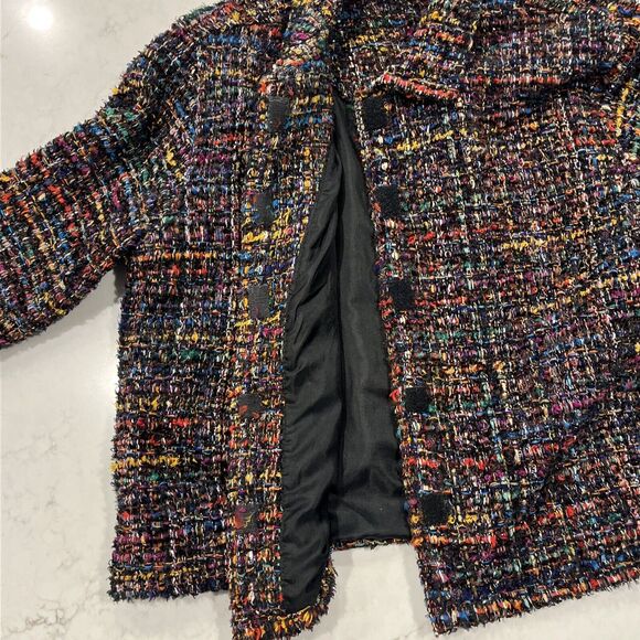 Karen Hart Rainbow Sparkly Blazer Jacket Faux Buttons Hook Loop Closure Sz XL - Picture 4 of 10